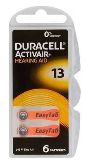 Hearing Aid Batteries Duracell 13 Activair 1,45V Pcs. 6