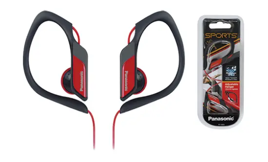 Earphone Panasonic RP-HS34E-R 3.5mm IPX2 Red with Adjustable Hanger for mp3, iPod and Sound Devices without Microphone