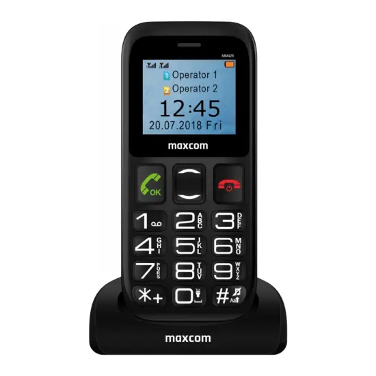 Maxcom MM426 (Dual Sim) 1.77" with Dock Station, Large Buttons, FM Radio, Torch and Emergency Button Black