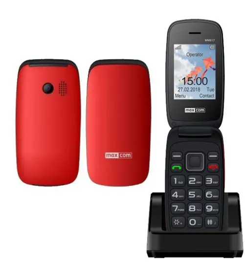 Maxcom MM817 (Dual Sim) 2,4" with Large Buttons, Charger Base Unit, Radio (Works without Handsfre), Red