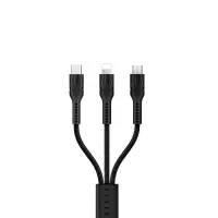 Data Cable Hoco U31 Benay Braided with Nylon Cord 3 in 1 USB to Micro-USB, Lightning, USB-C Black 1.2m