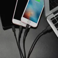 Data Cable Hoco U31 Benay Braided with Nylon Cord 3 in 1 USB to Micro-USB, Lightning, USB-C Black 1.2m