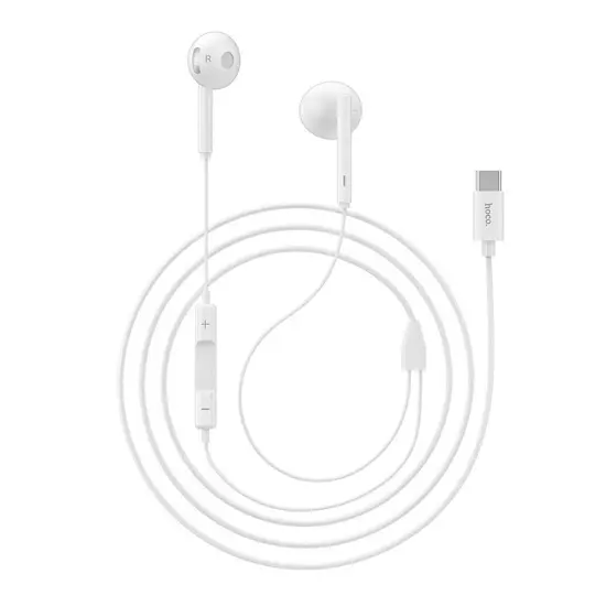 Hands Free Hoco L10 Earphones Stereo USB-C Compatible USB-C Devices Xiaomi Huawei Oppo Google Pixel White 1.2m