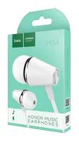 Hands Free Hoco M34 Earphones Stereo 3.5mm White with Micrphone and Operation Control Button