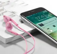 Hands Free Hoco M39 Rhyme Sound Earphones Stereo 3.5mm Pink with Micrphone and Operation Control Button