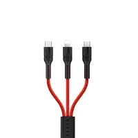 Data Cable Hoco U31 Benay Braided with Nylon Cord 3 in 1 USB to Micro-USB, Lightning, USB-C Red 1.2m