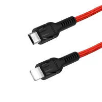 Data Cable Hoco U31 Benay Braided with Nylon Cord 3 in 1 USB to Micro-USB, Lightning, USB-C Red 1.2m