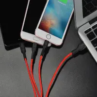 Data Cable Hoco U31 Benay Braided with Nylon Cord 3 in 1 USB to Micro-USB, Lightning, USB-C Red 1.2m