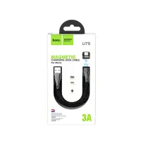 Data Cable Hoco U75 Magnetic USB to Micro-USB 3.0A with Magnetic Detachable Plug and LED Light Black 1.2m