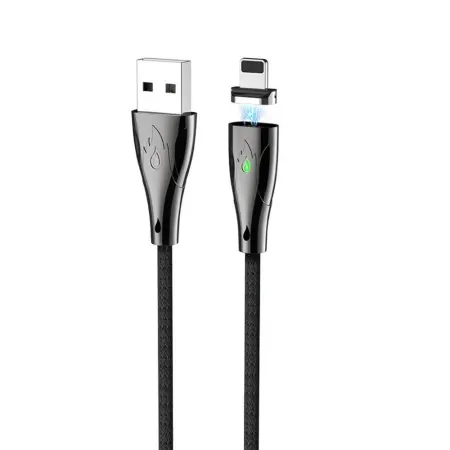 Data Cable Hoco U75 Magnetic USB to Lightning 3.0A with Magnetic Detachable Plug and LED Light Black 1.2m