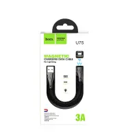 Data Cable Hoco U75 Magnetic USB to Lightning 3.0A with Magnetic Detachable Plug and LED Light Black 1.2m