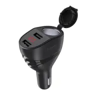 Car Charger Hoco Z34 Thunder with 2 USB Outputs 5V-3.1A Max, Extra Car Lighter Charg and Led Display Black