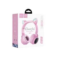 Wireless Headphone Stereo Hoco W27 Cat ear Pink Grey 300mAh With Micro SD and AUX