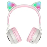 Wireless Headphone Stereo Hoco W27 Cat ear Pink Grey 300mAh With Micro SD and AUX