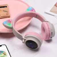 Wireless Headphone Stereo Hoco W27 Cat ear Pink Grey 300mAh With Micro SD and AUX