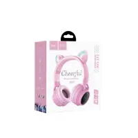 Wireless Headphone Stereo Hoco W27 Cat ear Pink 300mAh With Micro SD and AUX