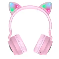 Wireless Headphone Stereo Hoco W27 Cat ear Pink 300mAh With Micro SD and AUX