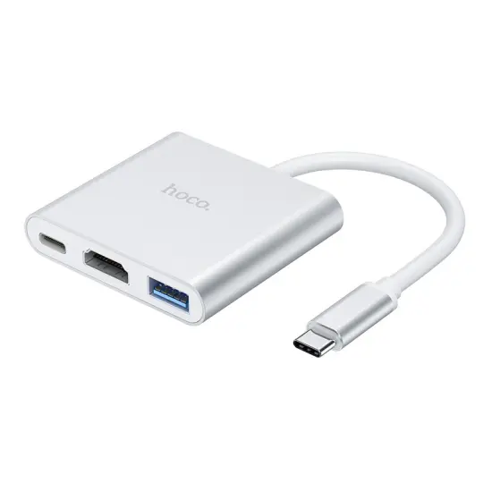 Hub Hoco HB14 Easy use with 3 Ports USB 3.0, USB-C PD, HDMI Silver