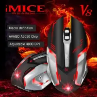 Wired Mouse iMICE V8 Gamer 6D with 6 Buttons, 4800 DPI, Multimedia and LED Lightning. Black-Grey