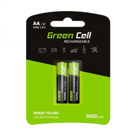 Rechargeable Battery Green Cell GR05 HR6 2600 mAh size AA 1.2V Pcs 2