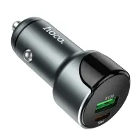 Car Charger Hoco Z42 Light Road USB QC3.0A 18W and USB-C PD 20W QC3.0A with LED Metal Gray