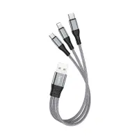 Data Cable Hoco X47 Harbor 3 in 1 USB to Micro-USB, Lightning, USB-C Metal Gray 0.25m