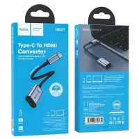 Adapter Hoco HB21 USB-C σε HDMI Female 4K 30Hz 3840 x 2160P Black-Silver 15cm