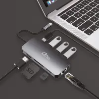 Hub Media-Tech MT5044 8 in 1 with 3xUSB 3.0, USB-C PD, HDMI, RJ45, SD and Micro SD Ports Aluminum Gray