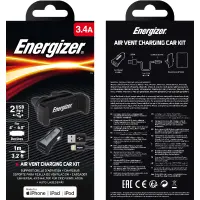 Car Charger Energizer 3.4A with Micro Lightning 1m Black Apple Certified MFI