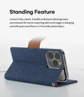 Book Case Goospery Canvas Diary for Apple iPhone 13 Pro Navy - Camel