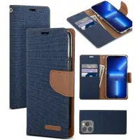 Book Case Goospery Canvas Diary for Apple iPhone 13 Pro Navy - Camel