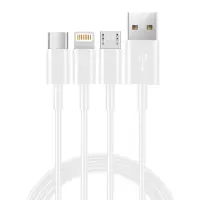 Data Cable Ancus Flow E44 USB 3 in 1 Micro-USB, USB-C, Lightning 3.0A 1m White