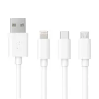 Data Cable Ancus Flow E44 USB 3 in 1 Micro-USB, USB-C, Lightning 3.0A 1m White