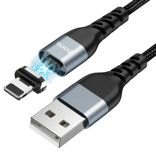 Data Cable Hoco U96 Traveller Magnetic USB to Lightning 2.4A with Magnetic Detachable Plug Metal Black 1.2m