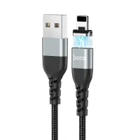 Data Cable Hoco U96 Traveller Magnetic USB to Lightning 2.4A with Magnetic Detachable Plug Metal Black 1.2m