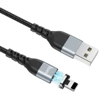 Data Cable Hoco U96 Traveller Magnetic USB to Lightning 2.4A with Magnetic Detachable Plug Metal Black 1.2m