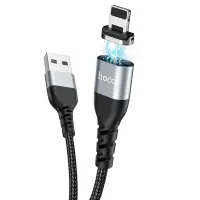 Data Cable Hoco U96 Traveller Magnetic USB to Lightning 2.4A with Magnetic Detachable Plug Metal Black 1.2m