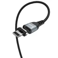 Data Cable Hoco U96 Traveller Magnetic USB to Lightning 2.4A with Magnetic Detachable Plug Metal Black 1.2m