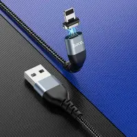 Data Cable Hoco U96 Traveller Magnetic USB to Lightning 2.4A with Magnetic Detachable Plug Metal Black 1.2m