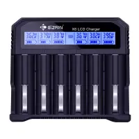 EiZfan X6 Battery Charger with display for Batteries from 10340 to 26650 and AAA / AA / A / SC / C 6 positions