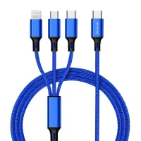 Cable Ancus Flow Plus E54 USB-C 3 in 1 Micro-USB, USB-C, Lightning 3.0A Reinforced Plugs and Braided Cable Blue 1m.