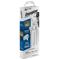 Hands Free Energizer UIL35 Metal Stereo 3.5mm with Lightning Adapter MFI to 3.5mm and Power Buttons 1.2 White