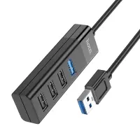 Hub USB Hoco HB25 4 in 1 Easy display USB3.0 to USB3.0 x 1 and USB2.0 x 3 Black