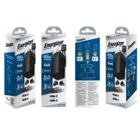 Energizer A65MUC Travel Charger with USB-C to USB-C PD65W Cable and USB-C USB-A Output EU / UK / US Black GaN Tech