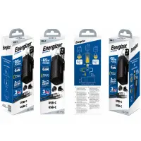 Energizer A65MUC Travel Charger with USB-C to USB-C PD65W Cable and USB-C USB-A Output EU / UK / US Black GaN Tech