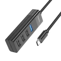 Hub USB-C Hoco HB25 4 in 1 Easy display USB-C to USB3.0 χ 1 and USB2.0 x 3 Black