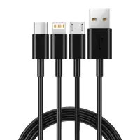 Charging Cable Ancus Flow E44 USB 3 in 1 Micro-USB, USB-C, Lightning 3.0A 1m Black