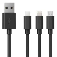 Charging Cable Ancus Flow E44 USB 3 in 1 Micro-USB USB-C Lightning 3.0A Black 1m