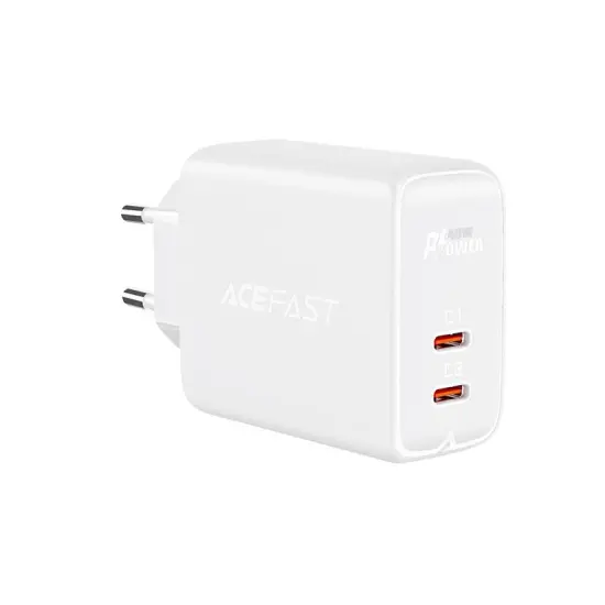 Travel Charger Acefast A9 Fast Charging USB-C QC3.0 / QC2.0 PD40W White