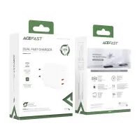 Travel Charger Acefast A9 Fast Charging USB-C QC3.0 / QC2.0 PD40W White
